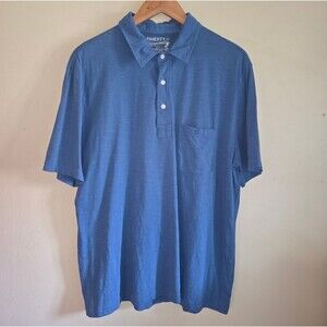 Faherty Sunwashed Blue Polo Shirt Pocket Organic Cotton Garment-washed Size XL
